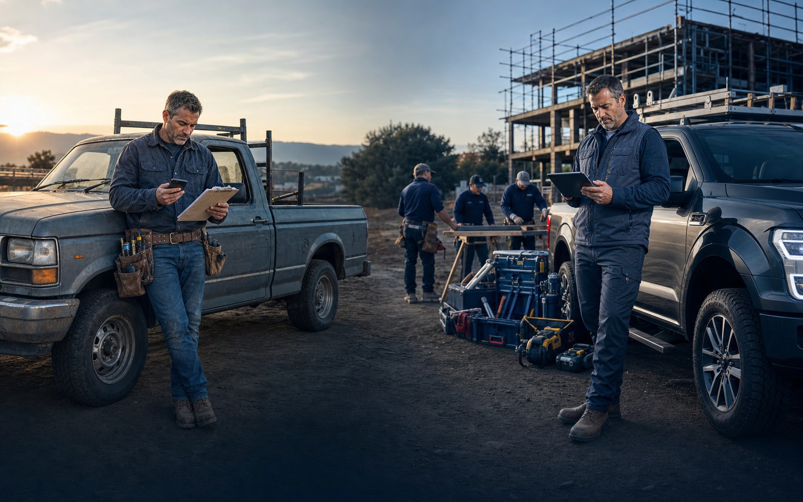 The same construction business owner moving from manual job administration to an organized, connected operation