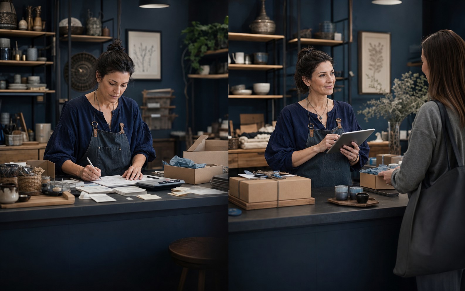The same independent shop owner moving from handwritten order tracking to a connected retail operation